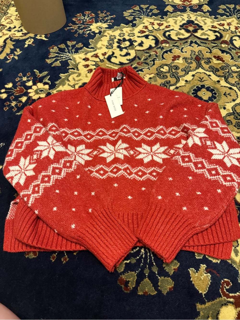 Pink Rose Red Fair Isle Turtleneck Sweater